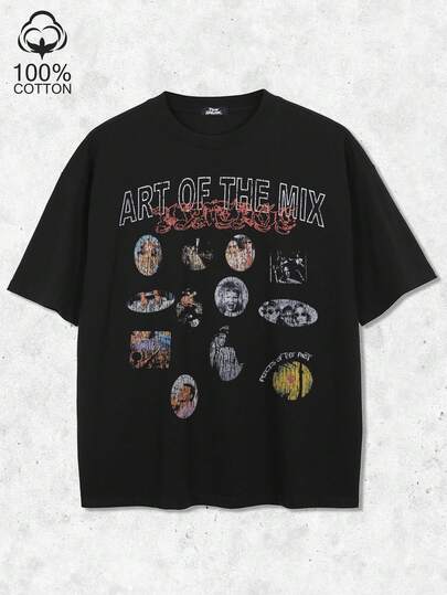 Tiny Spark 街头风黑色T恤，复古图案，承载着过往记忆，印花风格