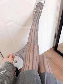 1 Pair Retro Romantic Vertical Striped Hollow Out Women Pantyhose, Sexy Slim Fit Tights - Multicolor - View 9