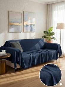 Non-Slip Tassel Sofa Cover – 100% Cotton – 180*300 Cm – Soft And Comfortable, Made In Türkiye - Navy Blue - View 6