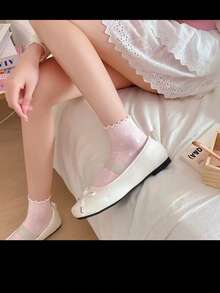 7 Pairs Random Spring/Summer Frill Trim Socks, Sweet Breathable Thin Ankle Socks, Polka Dot Cute Low-Cut Socks For Girls, - Multicolor - View 5