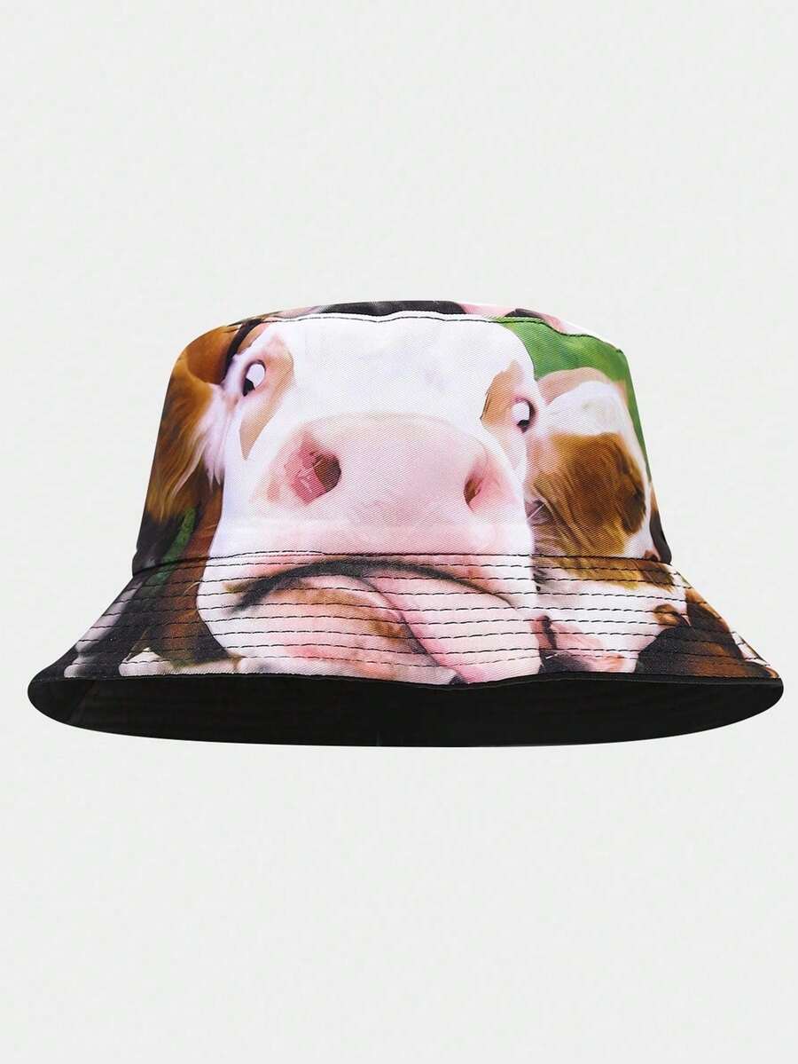 1pc Reversible Funny Animal Print Bucket Hat, Unisex Casual Sun Protection Novelty Cap - A - View 1