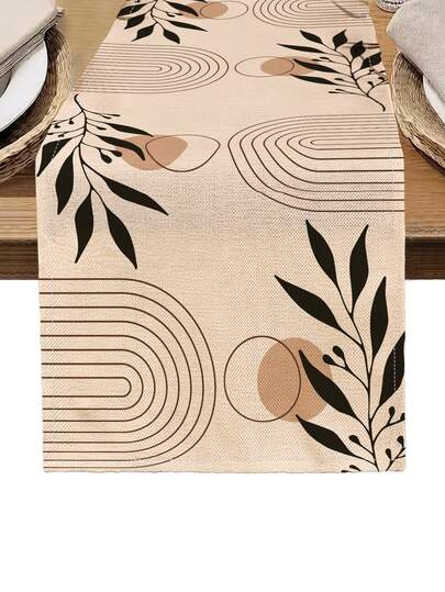 1pc Bohemian Pattern Table Runner, 4pcs Geometric Design Placemats, Suitable For Holidays, Parties, Birthdays, Dinners, Kitchen & Dining Table Decor, Applicable For All Seasons, Home Textile Decoration