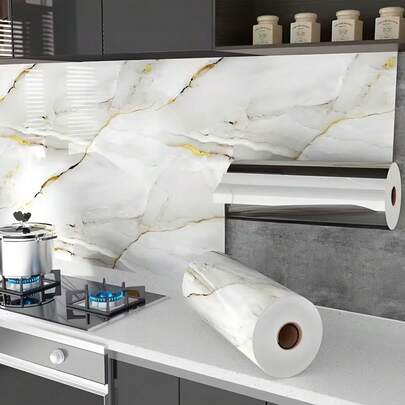 1 Pc Of Waterproof PVC Self-Adhesive White Kitchen Furniture Refurbished Vinyl, Easy To Wallpaper Peel And Stick Wallpaper Roll, Removable Thick-Walled Cover, Suitable For Rooms, Kitchen Counters, Cabinets, Home Decoration