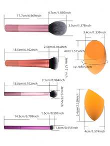 5pcs Essential Makeup Brush Set, Includes 4 Makeup Brushes And 1 Makeup Sponge, Suitable For Foundation, Blush, Contour, Eyeshadow And Powder, Travel Gift Set - Multicolor - View 8