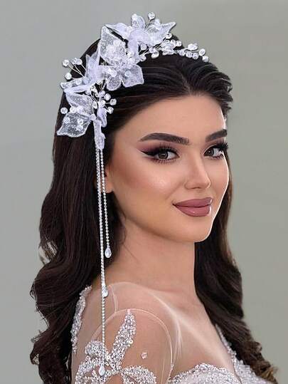 1 chiếc băng đô cài tóc bạc cho nữ, băng đô đính pha lê lấp lánh, phụ kiện cài tóc cô dâu sang trọng, thiết kế hình bướm bằng lưới, phụ kiện tóc dự tiệc cưới, phụ kiện trang trí tóc, phụ kiện cưới, phụ kiện dành cho nữ, trang trí tóc mùa xuân/hè.