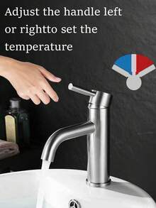 Single-Hole 304 Stainless Steel Brushed Bathroom Basin Faucet, Classic Arc Design, Ceramic Valve - Suitable For Hotels, Kitchens, And Bathrooms - Silver - View 4