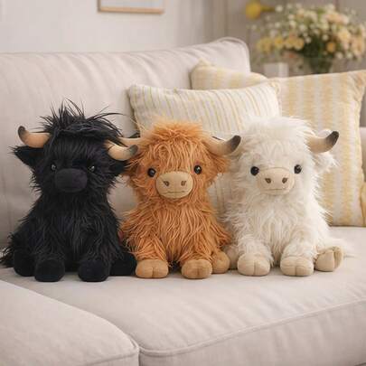 1pc Realistic Scottish Highland Cow Plush Doll - 4 Color Options, Fluffy Cute Calf Design, Soft Stuffed Sitting Pose, Comfortable Bedtime Companion, Ideal Christmas Gift And Ramadan Home Decor Figurine