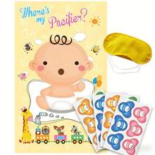 Where's My Pacifier Baby Shower Game, Baby Shower Party Game Kit With Poster, Blindfold And Pacifier Stickers For Baby Shower Party Activities - Multicolor - View 6