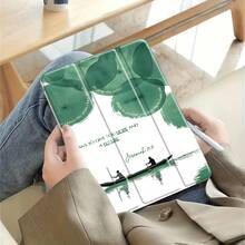 Minimalist Boat And Lotus Aesthetic Bible Verse Background Stylish Transparent Tablet Case| TPU Material, Foldable, Adjustable Stand, Card Slot, Automatic Sleep/Wake Function, Compatible With 10/11/9 Mini Air 4/8/7/6/5/Pro Series.Holiday Accessories.Cute Tablet Case. - Nhiều màu - Xem 4