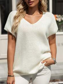 [Tops]BuyK Women's French-Style High-End V-Neck Pullover Sweater - Loose And Lazy For Outer Wear In Autumn And Winter, Knitted Top - Apricot - View 1