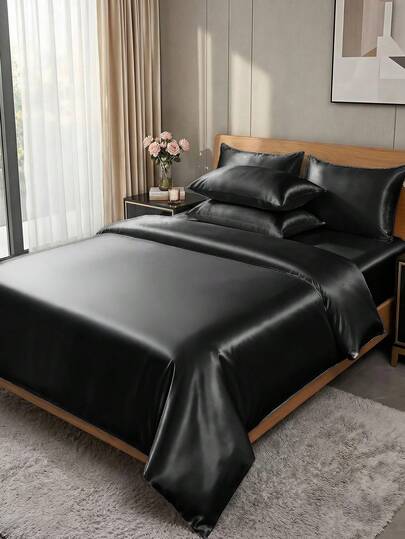 2/3pcs Satin Duvet Cover Set, Bedding Set, Soft And Comfortable Bedding Set For Bedroom, Solid Color Skin-Friendly Comforter Cover Set, 1/2pcs Pillowcase And 1 Duvet Cover, Silk Satin Bedding Set, For All Size Bed - Twin Full Queen King Size, Soft, Breathable, Oeko-Tex