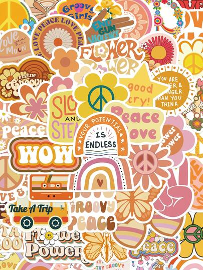 SCXXBSW 50pcs Groovy Boho Hippie Stickers, Cute Cartoon Stickers For DIY Purposes Such As Skateboarding, Water Bottles, Laptops, And Mobile Phones School Supplies