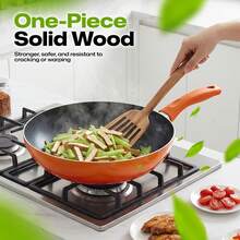 AIUHI 1 pieza Espátula de madera ranurada, apta para sartenes antiadherentes, herramienta de cocina de madera - Marrón - Ver 5