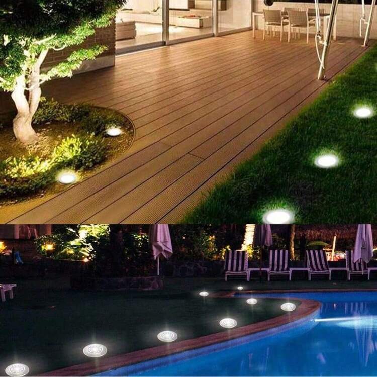 4/8/12 Pcs Mini Solar 8LED In-Ground Lights, Outdoor Stainless Steel Solar Ground Lights, Solar Pathway Lights For Yard, Garden, Walkway, Driveway, Solar Landscape Lighting, Solar Powered, No External Power Source, Suitable For Outdoor Use - Multicolor - View 4