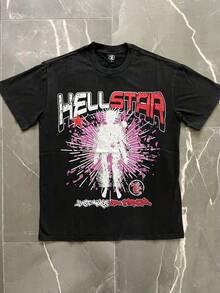 Plus Size Hellstars Just Makes You Stronger Silhouette Y2K Graphic T-Shirt,220g 100% Cotton,Round Neck Short Sleeve,Black Streetwear Essential For Summer Going Out,Unisex Style - Black - View 1