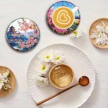 2D FLAT 6pcs/Set Japanese Cherry Blossom & Landscape Wooden Coasters - 10cm, 3/5mm Thick, Perfect For Tea, Coffee & Beverages - Ideal Home Decor Housewarming Gift, Decorate Bedroom, Living Room, Kitchen, Garden, Office, Gift For Parents & Friends, Available In 1 Set, 2 Sets Or 31 Sets, Father's Day Gift - Multicolor - View 4