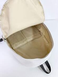 1pc Versatile Black Minimalist Campus Style Backpack, Large Capacity Fits 12-Inch Tablet, PU Leather Laptop Bag - White - View 7