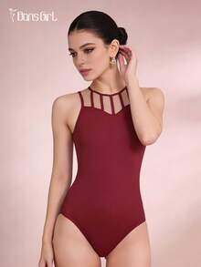 DonsGirl 1 Piece Women's Black Ballet Dance Leotard - Sexy Fish-Boned Splice Neckline Design, Slim-Fit For Dance Practice/Performance Costume Spring - Burgundy - View 8