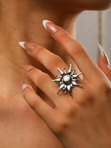 1pc Stainless Steel Sunburst Element Vintage Luxury Style Gold Decorative Accessory, Ideal New Year Gift For Women Office Wear - Ring - View 3