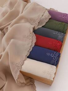 New Spring/Summer Embroidered Lace Modest Hijab, 3D Rose Embroidery Elegant Women Chiffon Hijab Scarf,Beach,Holiday - Multicolor - View 3