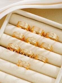Bộ 10/16 chiếc nhẫn ngón chân kiểu dáng tối giản cổ điển thanh lịch hình trái tim và ngôi sao rỗng, thích hợp cho đi biển, hẹn hò, dự tiệc, đeo hàng ngày hoặc làm quà tặng. - vàng vàng - Xem 3