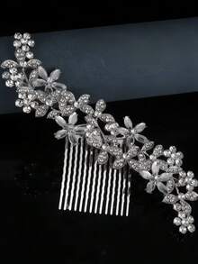 复古合金水钻发梳，优雅新娘头饰，适合婚礼派对盘发 - 銀色 - 查看 3