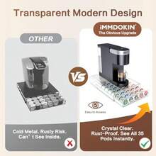 Cajón acrílico para tazas K capacidad de 35 cápsulas debajo de la cerveza organizador de cápsulas de café para encimera soporte de cafetera transparente resistente y almacenamiento de estación - vidrio transparente - Ver 7