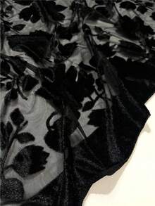 1pc Women's Black Leaf Handmade Lace Velvet Tassel Scarf, Fashionable Versatile New Design Party Shawl, Warm & Elegant Wrap - Black - View 3