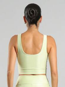 FITNATION Leggings Set With Waistband Pocket + Longline Cropped Top In Micro-Ribbed Fabric With SHINE And HIGH Elasticity And Support. - Verde Lima - Ver 6