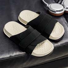 Unisex minimalistische Mode Große Größen Offene Zehe Slide Sandalen, Weiche Sohle Badezimmer Strandpantoffeln für Innen-/Außenbereich, Bequeme Lässig leichte rutschfeste Flip-Flops - Schwarz - Übersicht 4