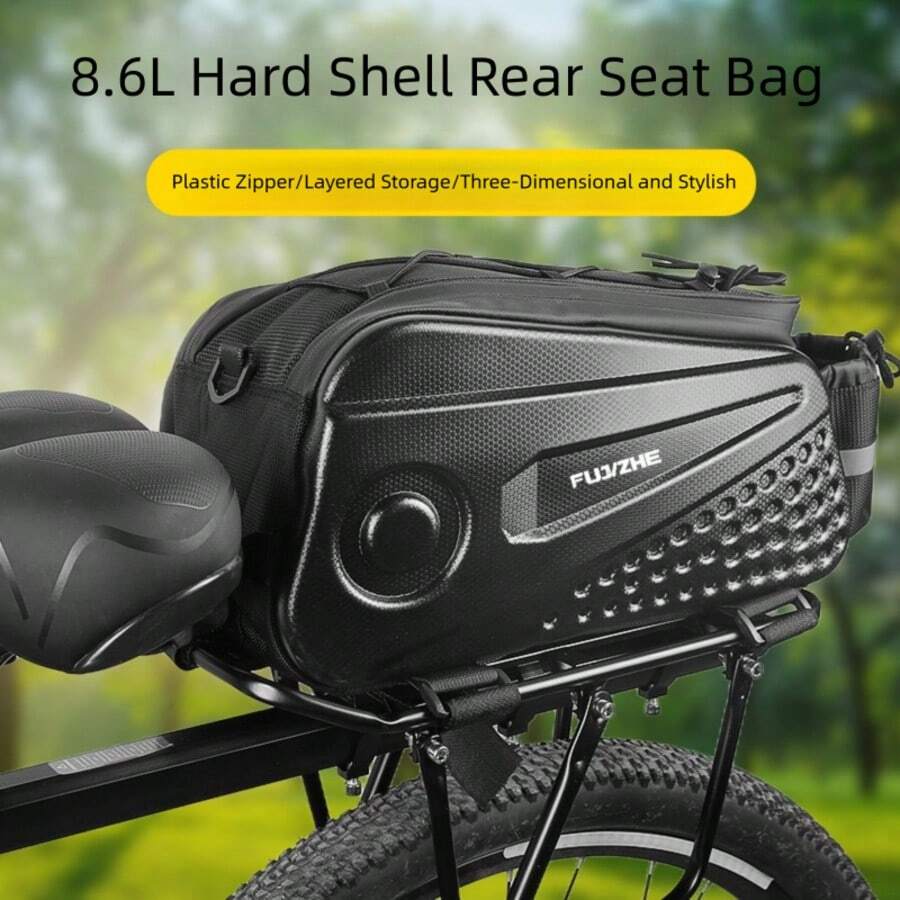 8.6L EVA Hard Shell Bicycle Rear Rack Bag, Electric Bike Saddle Bag, Cross-Border Cycling Tail Bag With Reflective Strips And Shoulder Strap - Black - View 1