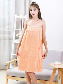 1pc Women's Super Soft Adjustable Bathrobe, Can Also Be Used As A Bath Towel Dress. Quick Absorbent And Warm After Bathing, Comfortable And Breathable For Sauna Etc. Lightweight And Portable, Prevents Exposure. Loose Design With Adjustable Fit, Suitable For Different Body Types And Styles. - Multicolor - View 2