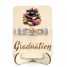1 pieza Soporte de madera con forma de birrete de graduación de color rosa, para regalo de graduación, sobre para dinero, decoración de fiesta de graduación, regalo de graduación para hija, amiga, Clase de 2026, tarjeta de dinero para graduación con cordel, decoraciones de graduación para mesa - Temporada de graduación - Ver 12