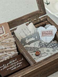 CANDY POETRY 50pcs/Pack Vintage Fabric Tear Stickers, Creative Aesthetic Craft Stickers For DIY Scrapbook Decorations, Holiday Gifts, Personalized Scrapbooking & School Supplies, School Supplies, Back To School - Green - 查看 9