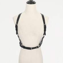 Black Fashionable Sexy One-Piece Leather Strap Waist Belt, Binding Shirt Suspender Leather Body Chain Waist Belt, Accessory Inverted Triangle Gothic Leather Suspender, Adjustable Chest Strap - Black - View 8