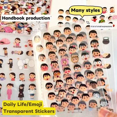 12pcs Cute Cartoon Japanese Stickers, High-Quality Transparent Stickers For Student Diary, Scrapbooking, Phone, Stationery, Notebook Decoration