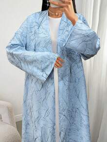 Plus Size Women Plant Pattern Long Sleeve Loose Arabic Abaya Vacation Spring - Blue - View 6