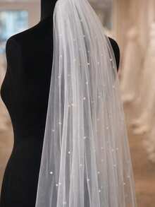 1pc Short Versatile Pearl Bridal Veil, Minimalist Elegant Headpiece For Women's Wedding Dress, Marriage Registration - 彩色 - 查看 4