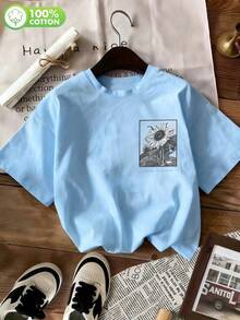 春季和夏季超寬鬆上衣,100%棉質上衣,女士短袖T卹,向日葵圖案印花,純色圓領,柔軟舒適,日常休閒,街頭服飾,y2k,beach,graduation, vacation,top,summer,spring,t shirt,gym,sport,party top, blo,,top,summer,spring,t shirt,gym,sport,party top, blo,,top,summer, 成本outfit,jersey,ropa invierno de mujer,verano mujer,趣味T卹,vacation, beach,casual,,cute tops,top negros,top blanco,tops verano,primavera muje,復活節女裝,carnivalfit, 辦公室/休息室/居家簡約, westem, 客廳/休閒上衣, westem. woman,valentijn,carnaval,top verano,音樂節,白色上衣 - 天藍 - 查看 2