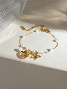 A Summer Versatile Starfish Shell Pendant, Pearl Titanium Steel Bracelet, Elegant And Fashionable Accessory - Starfish Shells - View 3