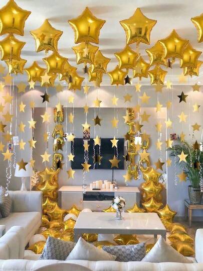 10pcs Gold Venus Wreath Balloon Decoration Set, Includes Gold Foil Balloons, Star Hanging Decors, Suitable For 2026 New Year Party, New Year's Eve Decoration, Birthday, Graduation Ceremony, Photo Booth Props, Holiday Decoration, Beer Theme Party, Bachelor Party, Anniversary Celebration, Christmas Decoration, Indoor And Outdoor Decoration, Holiday Decor