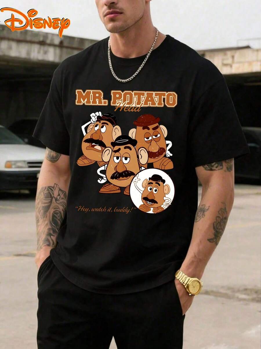 Disney Men's Casual T-Shirt, Mr. Potato Head "Hey, Watch It, Buddy!" Print, Nostalgic & Playful Design, Ideal For Toy Story Fans & Casual Fun - Black - View 1