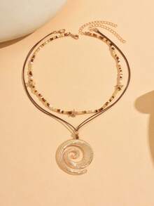 2pcs/Set Handmade Alloy Starfish & Mixed Bead Choker Necklace, Bohemian Style Fashion Conch Pendant Braided Rope Necklace, Suitable For Daily Wear, Travel, Party - Multicolor - View 2