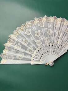 White Hand Fan With Gold Foil Sakura Print, Suitable For Home Use - Multicolor - View 4