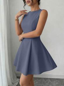 PRETTYGARDEN Women's Summer Dresses Elegant Sleeveless Boat Neck A Line  Formal Cocktail Party Wedding Guest Graduation Vacation Mini Gray Blue Dress Club Outfits For Women - 灰藍色 - 查看 5