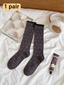 1双女士过膝袜，波点学院风修身显瘦袜，适合春夏穿着，可搭配裙子，百搭实用 - 彩色 - 查看 17