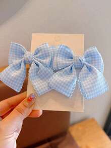 2 chiếc kẹp tóc nơ xếp ly kẻ caro kiểu sinh viên dành cho bé gái, thích hợp cho mùa xuân/hè. - kẹp tóc - Xem 5