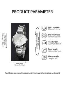 Sparkling Party Compact Quartz Watch & Bow Tie Bracelet Necklace Ring Earrings Jewelry Set, Petite Round Case Design, Suitable As Daily, Party, Prom, Back To School Elegant Gift, Birthday Gift - Silver - View 8