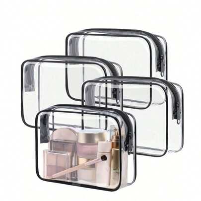 3pcs/Set Unisex Waterproof Transparent Cosmetic Bag, Summer Vacation & Travel Essential - Lightweight Multi-Color (Pink, Black, White, Rose Red), Multifunctional Zipper Pouch For Storing Ladies' Toiletries And Travel Accessories Makeup Bag Make Up Organizer Toiletry Bag Makeup Storage Makeup Pouch Clear Bag Wash Bag Toiletry Travel Bag Vacation Essentials For Travel Gifts For Women