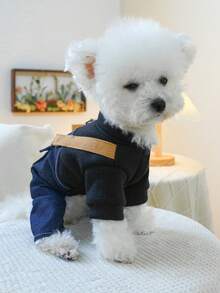 1件装宠物朋克风背带裤，适合小型犬，黑色 - 黑色 - 查看 3